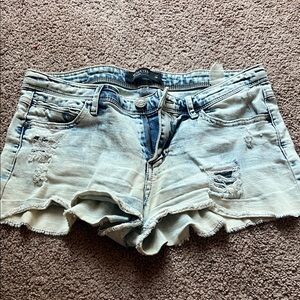#84 Reserved Light Blue Ripped Jean Shorts